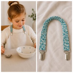 Attache-serviette enfant en tissu avec pinces métalliques