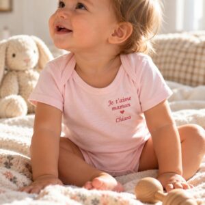 Body bébé bio blanc personnalisé avec broderie rouge