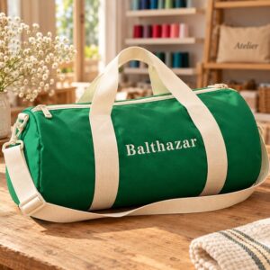 Sac bowling personnalisé brodé vert kelly et beige